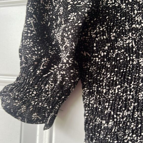 Spring Crew Neck Ruffle Short Sleeve Floral Print Smocked Boho Flowy Maxi Dress - Picture 8 of 8